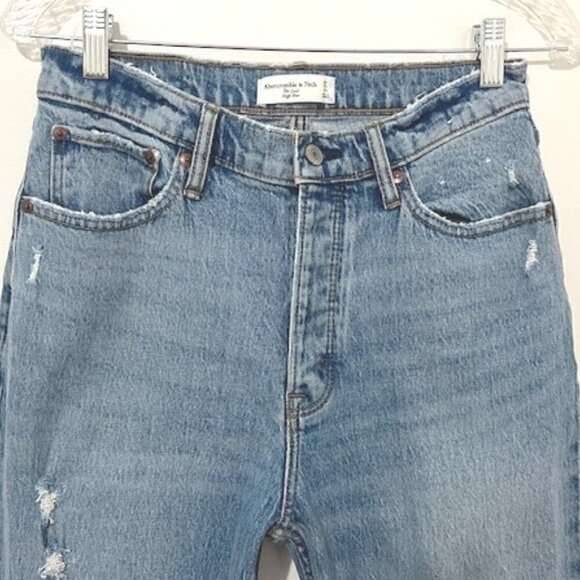 Abercrombie & Fitch The Dad High Rise Jeans Straight Distressed Size 27/4s - Picture 4 of 8